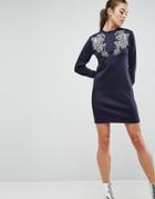 Asos Scuba Sweat Dress With Embellishment - Navy