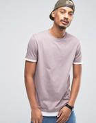 Asos Longline T-shirt With Contrast Cuff And Hem - Pink