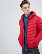 Brave Soul Hooded Puffer Jacket-red