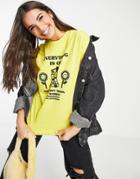Daisy Street Relaxed T-shirt With Happy Train Print-yellow