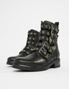 Aldo Multi Buckle Leather Ankle Boots-black