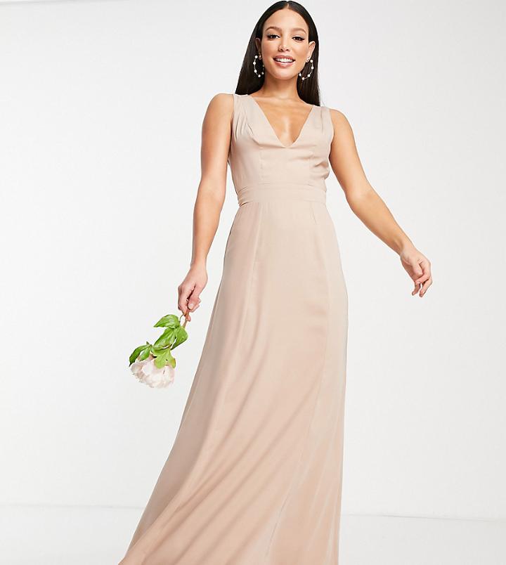 Maya Tall Bridesmaid Open Back With Bow In Muted Blush-neutral