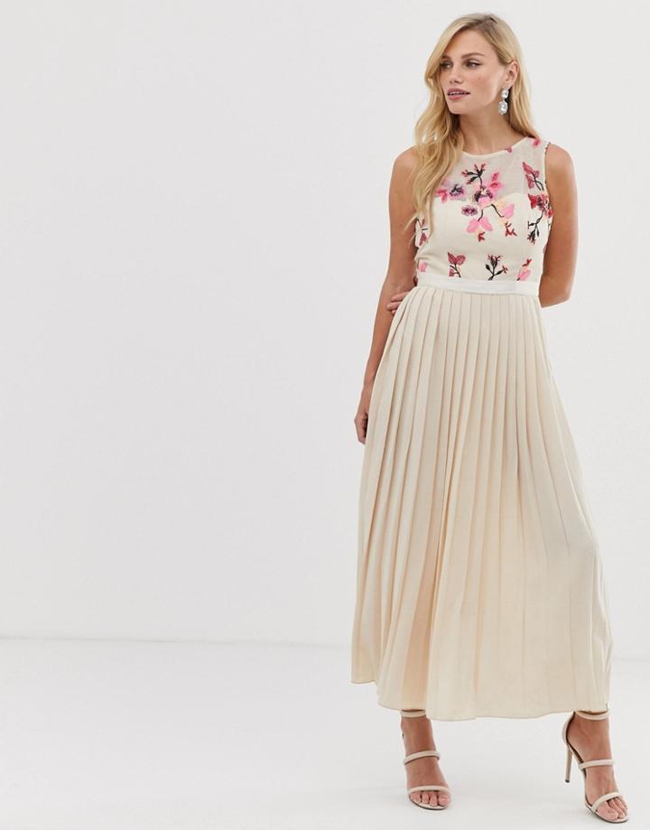 Little Mistress Floral Detail Upper Midaxi Dress - Cream