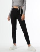 Miss Selfridge Steffi Super High Waist Skinny Jeans In Back-black