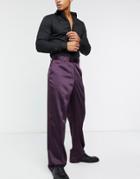 Asos Design High Waist Wide Leg Smart Pants In Sateen-purple
