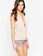 Millie Mackintosh Nude Cross Over Draped Top - White