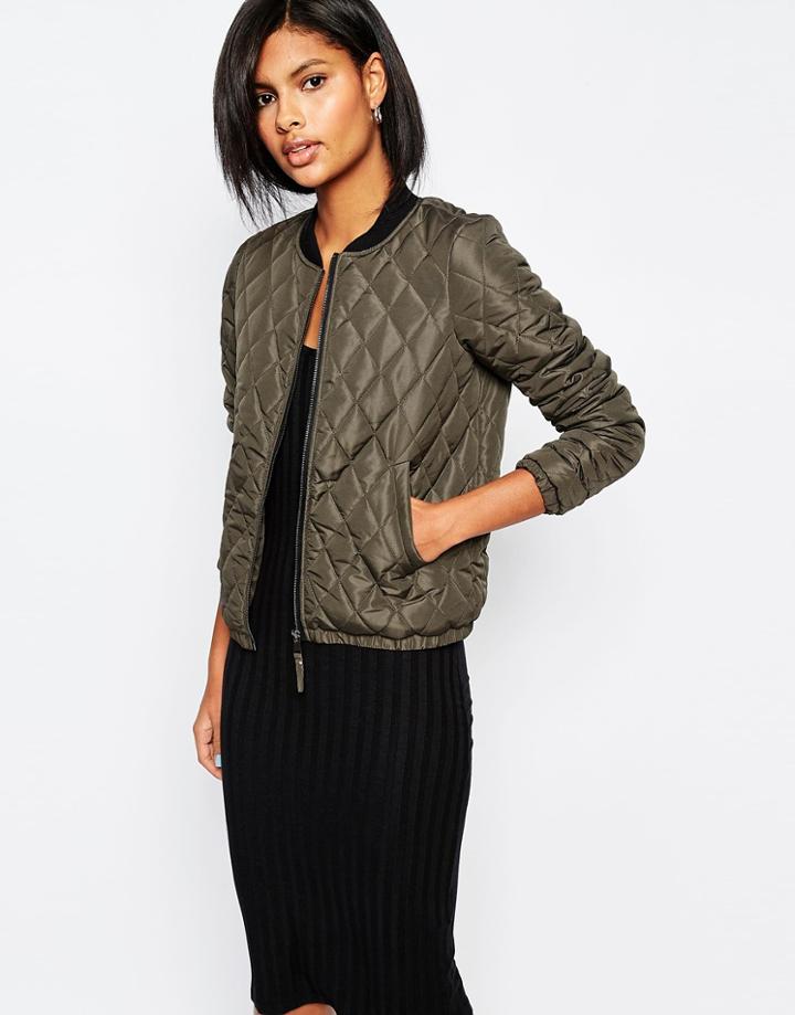 Vero Moda Quilted Bomber Jacket - Khaki