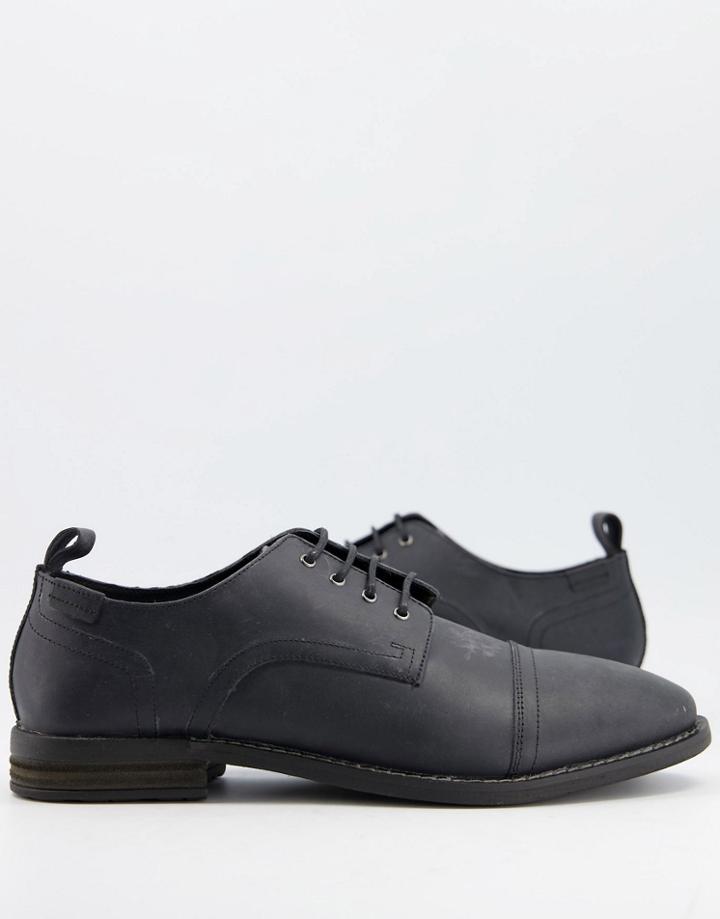 Asos Design Distressed Leather Lace Up Shoe In Black