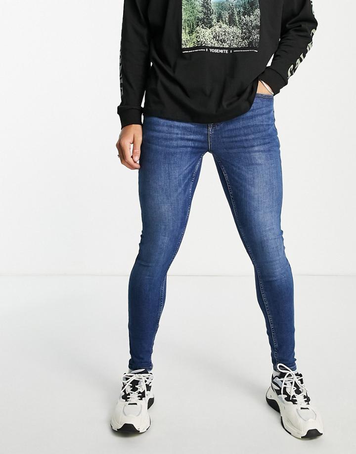 Topman Essential Super Spray On Jeans In Mid Wash-blues