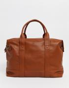 Asos Design Faux Leather Carryall In Tan And Logo Emboss