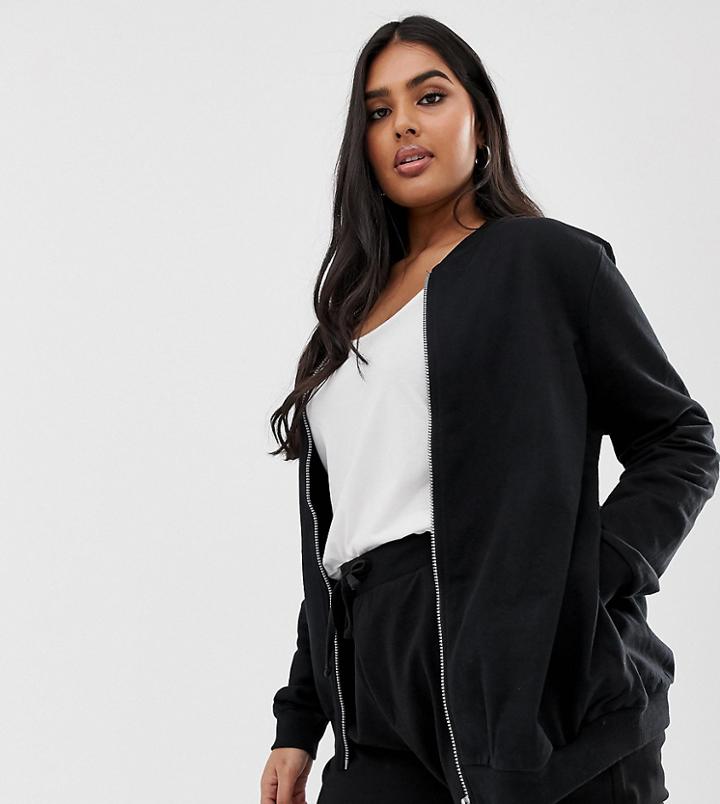 Asos Design Curve Ultimate Jersey Bomber Jacket In Black
