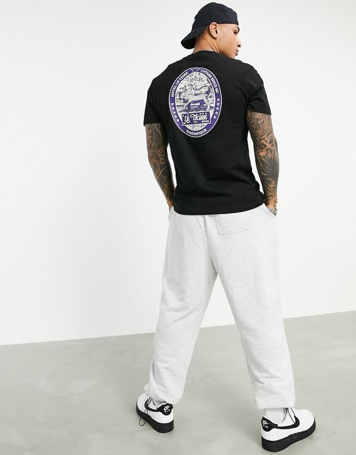 Asos Design T-shirt In Black Organic Cotton With Tiger Back Print