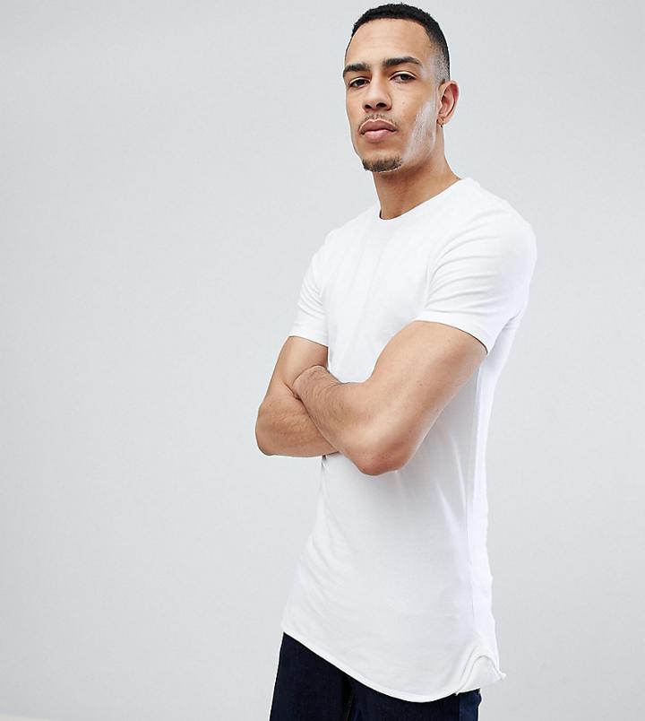 Asos Design Tall Super Longline Muscle Long Sleeve T-shirt With Curved Hem In White - White