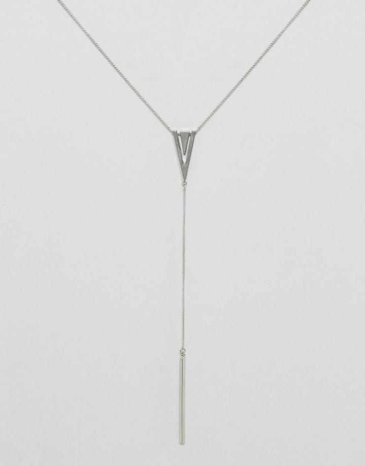 Nylon Drop Pendant Long Line Necklace - Silver