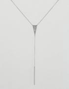 Nylon Drop Pendant Long Line Necklace - Silver