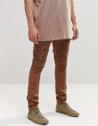 Asos Super Skinny Cargo Pants With Zip In Washed Brown - Glazed Ginger