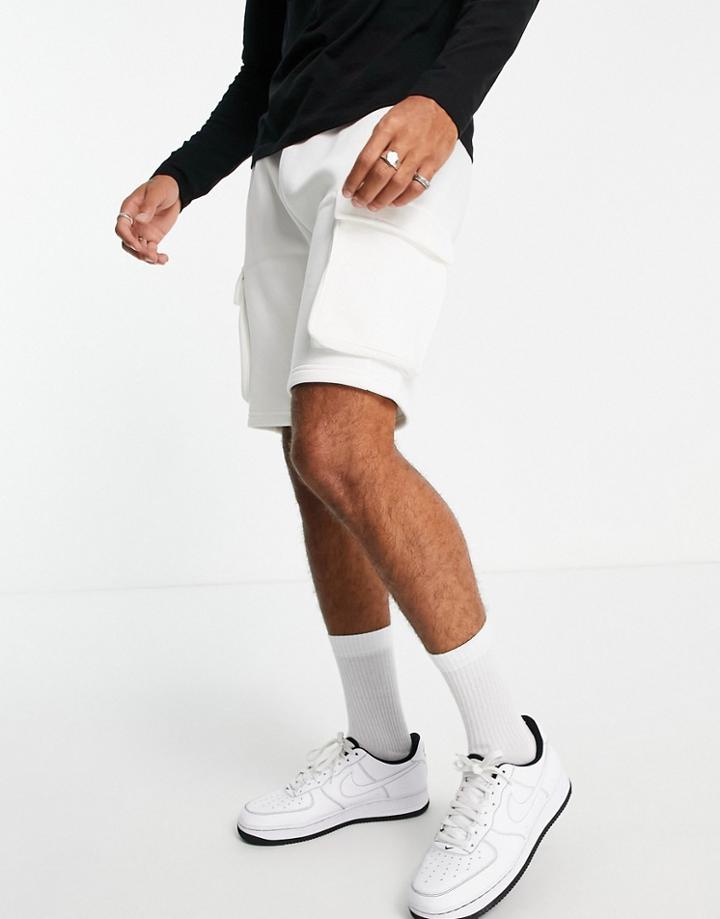 Topman Cargo Jersey Shorts In Ecru - Part Of A Set-neutral