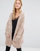 Fashion Union Oversized Cardigan In Chunky Cable Knit - Pink