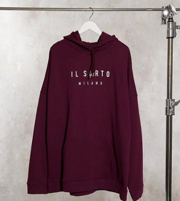 Il Sarto Curve Oversized Hoodie In Burgundy-red