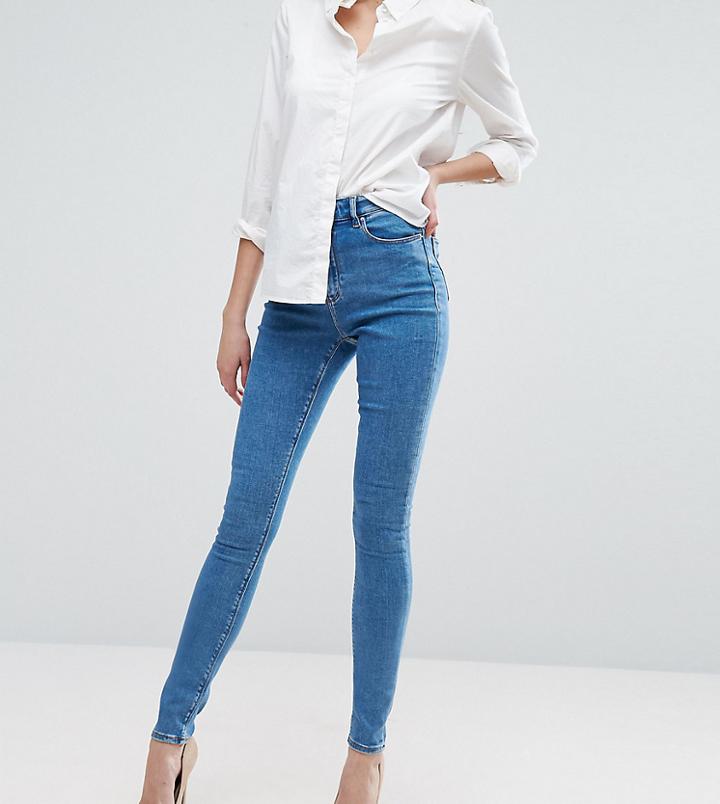 Asos Design Tall Ridley High Waist Skinny Jeans In Lily Wash - Blue