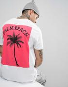 Asos Longline T-shirt With Pink Palm Back Print - White