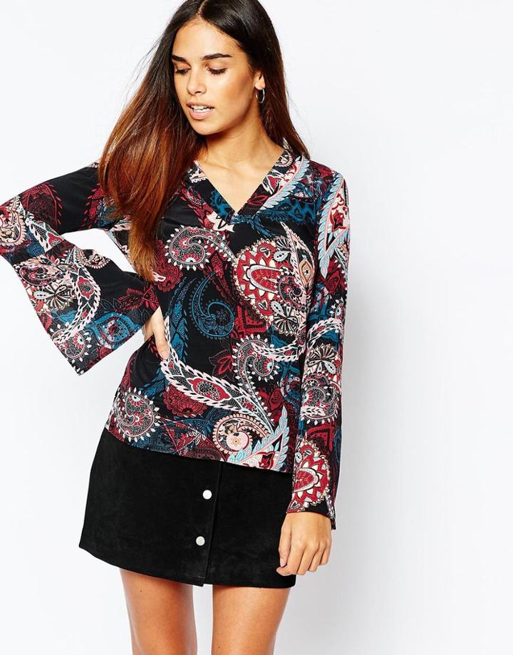 Warehouse Paisley Printed V Neck Top - Multi