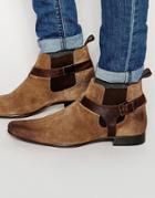 Asos Chelsea Boots In Stone Suede With Leather Stirrup Strap - Stone