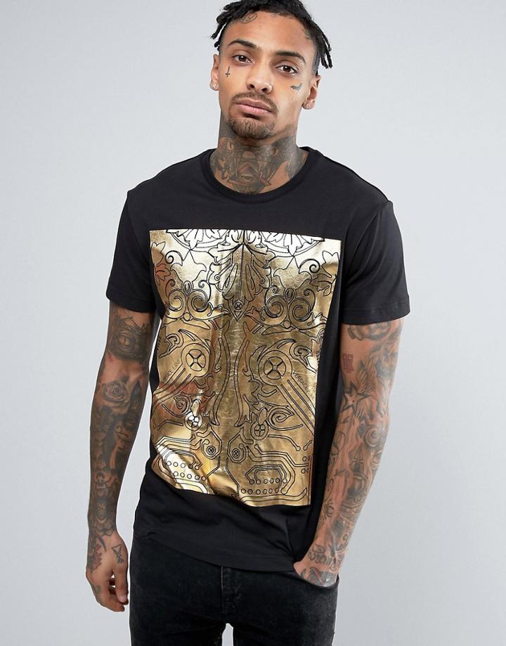 Versace T-shirt In Black With Metallic Print - Black