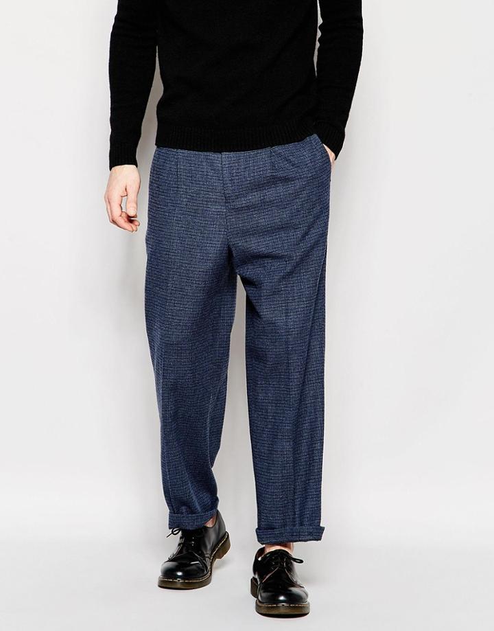 Asos Wide Leg Smart Pants In Dogstooth In Blue - Blue
