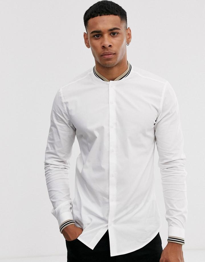 Asos Design Skinny Fit Shirt With Rib Collar In White