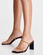 Asos Design Hamilton Mid Heeled Mules In Black And Gold