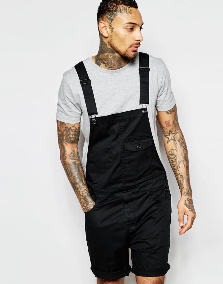 Asos Short Overalls In Black Twill - Black