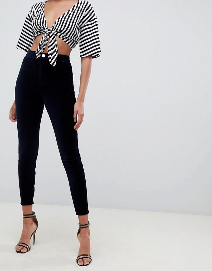 Asos Design Rivington High Waisted Velvet Jeggings In Midnight-black
