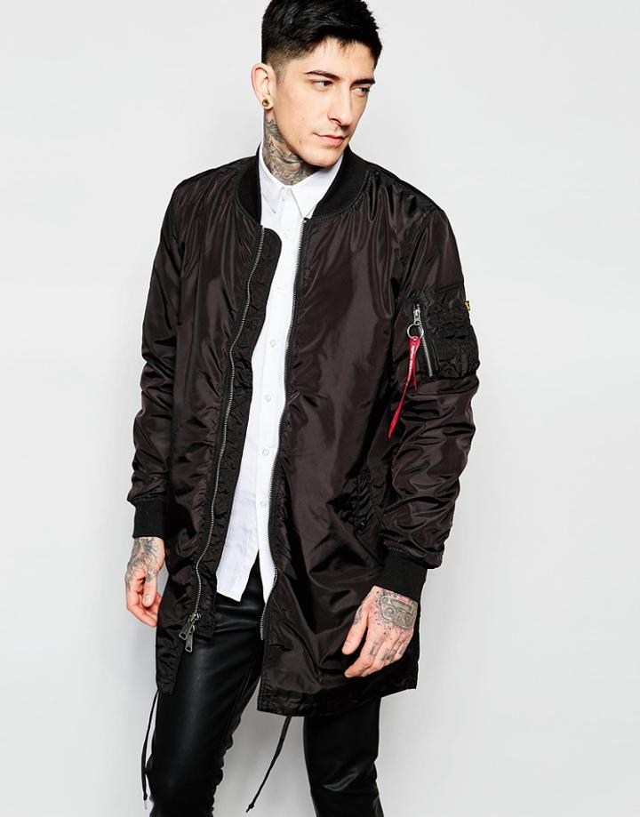 Alpha Industries Ma1 Long Bomber Jacket Slim Fit In Black - Black