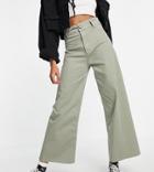 Stradivarius Cropped Wide Leg Jeans In Washed Khaki-green