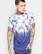 Siksilk T-shirt With Floral Fade Print And Curved Hem - Navy