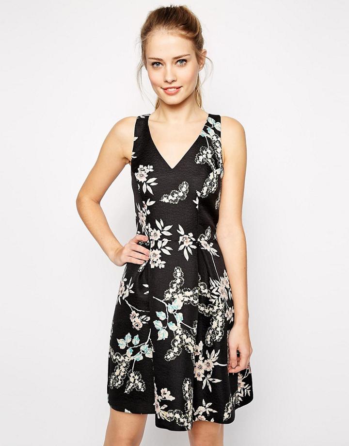 Oasis Trailing Flower Jacquard Skater Dress - Multi