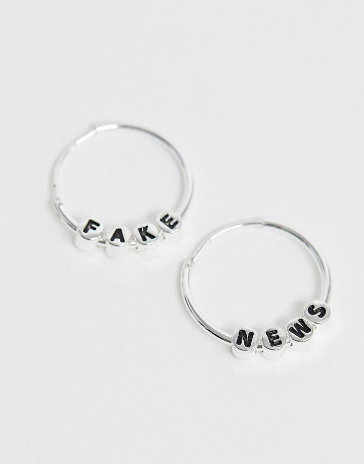 Asos Design 'fake News' Hoop Earrings In Silver Tone