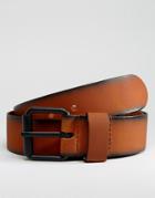 Asos Leather Belt With Burnished Edges - Brown