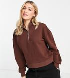 Stradivarius Half Zip Sweat Dark Chocolate-brown