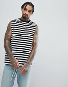 Asos Sleeveless T-shirt With Dropped Armhole In Striped Velour - White