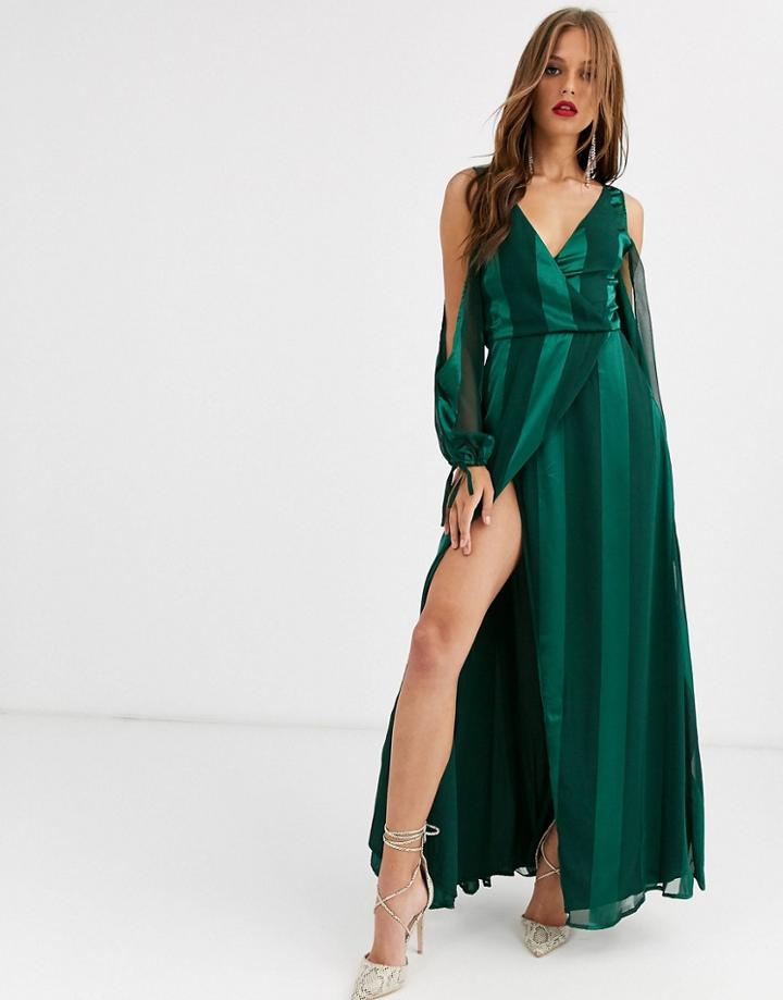 Asos Design Open Sleeve Burnout Stripe Maxi Dress-multi