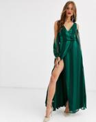 Asos Design Open Sleeve Burnout Stripe Maxi Dress-multi