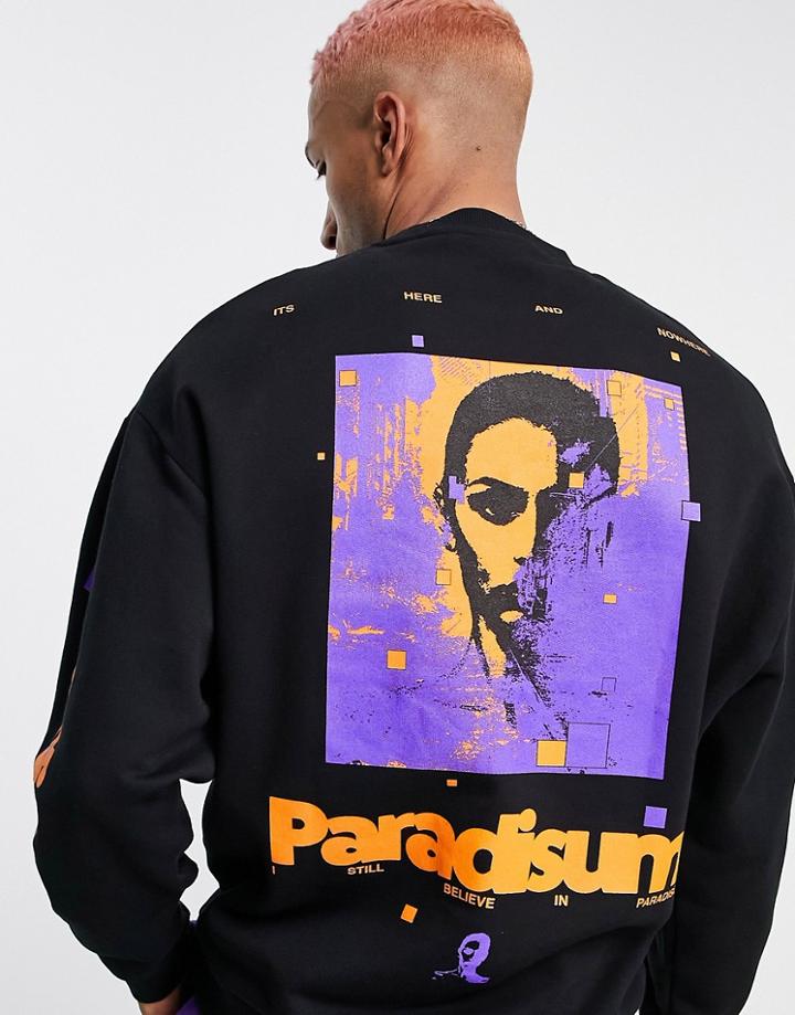 Asos Design Oversized Sweatshirt In Black With Photographic Back Print