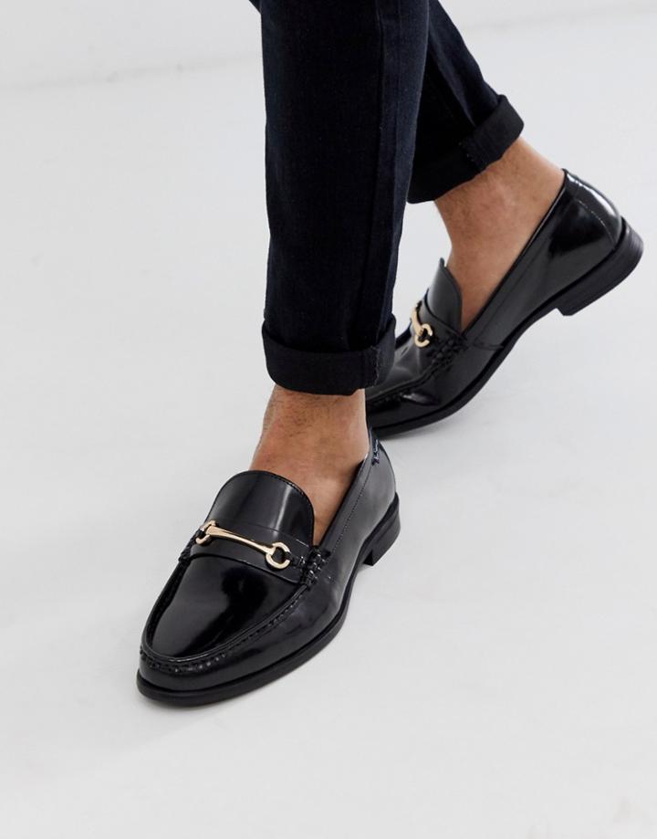 Ben Sherman Wide Fit Metal Bar Leather Loafer In Black - Black