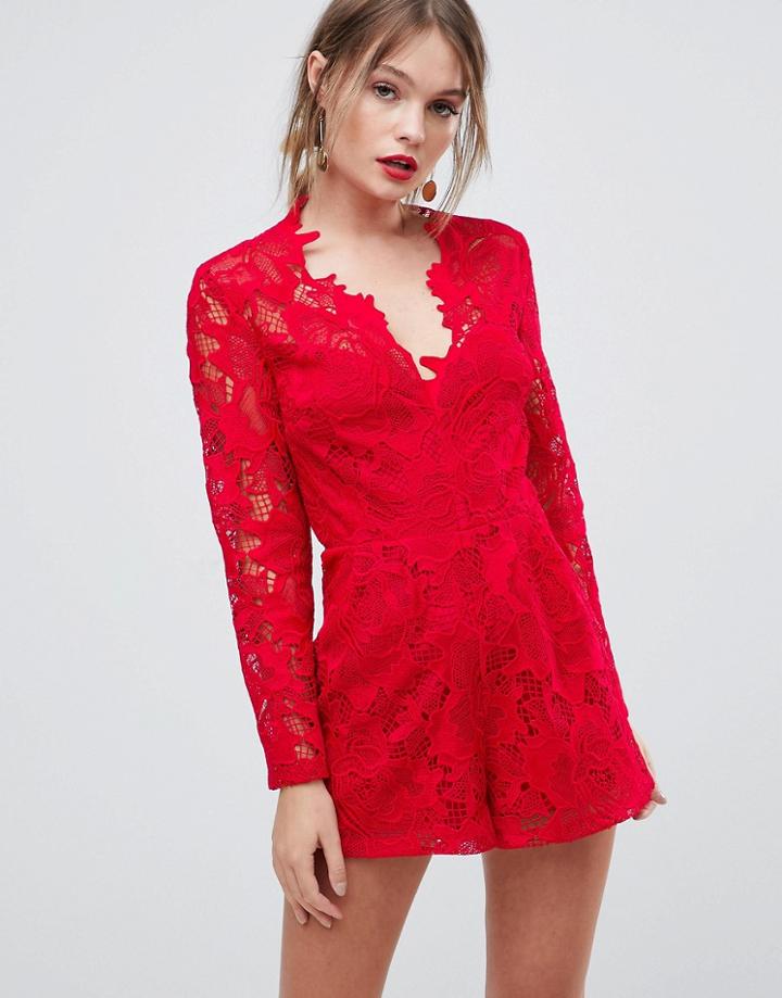 Asos Premium Lace Romper - Red