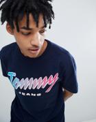 Tommy Jeans Capsule Summer Neon Script Logo T-shirt In Navy Marl - Navy