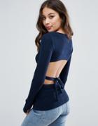 Asos Sweater With Open Back And Cross Over Ties - Navy