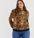 Asos Design Curve Sweatshirt In All Over Animal Tiger Print - Multi