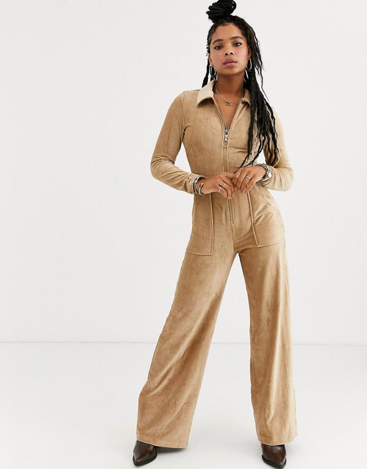 Emory Park Velvet Retro Jumpsuit With Zip Front